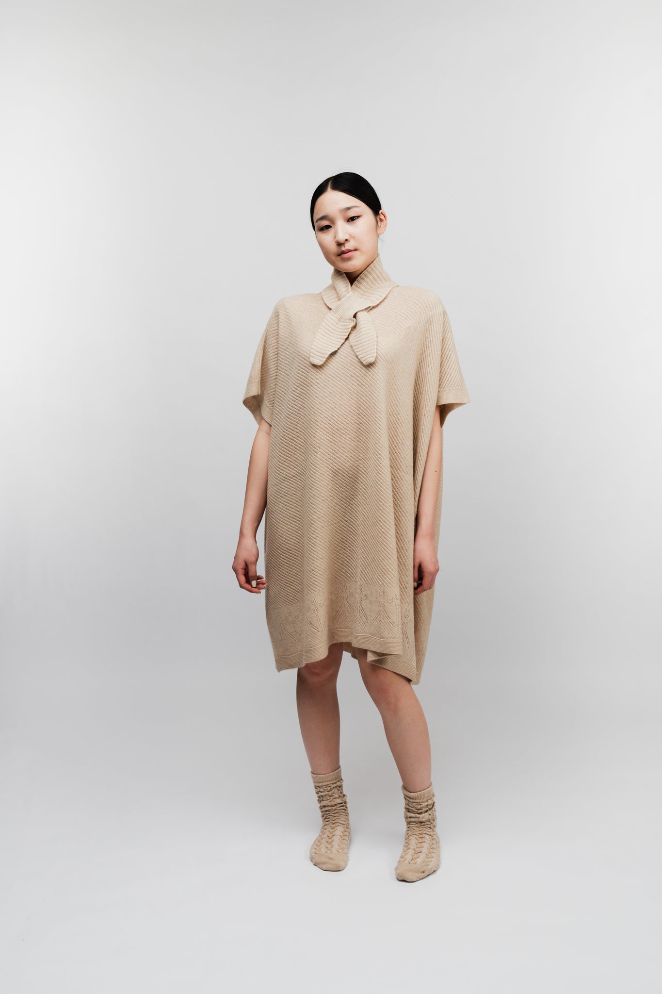 Knitted poncho-style midi dress
