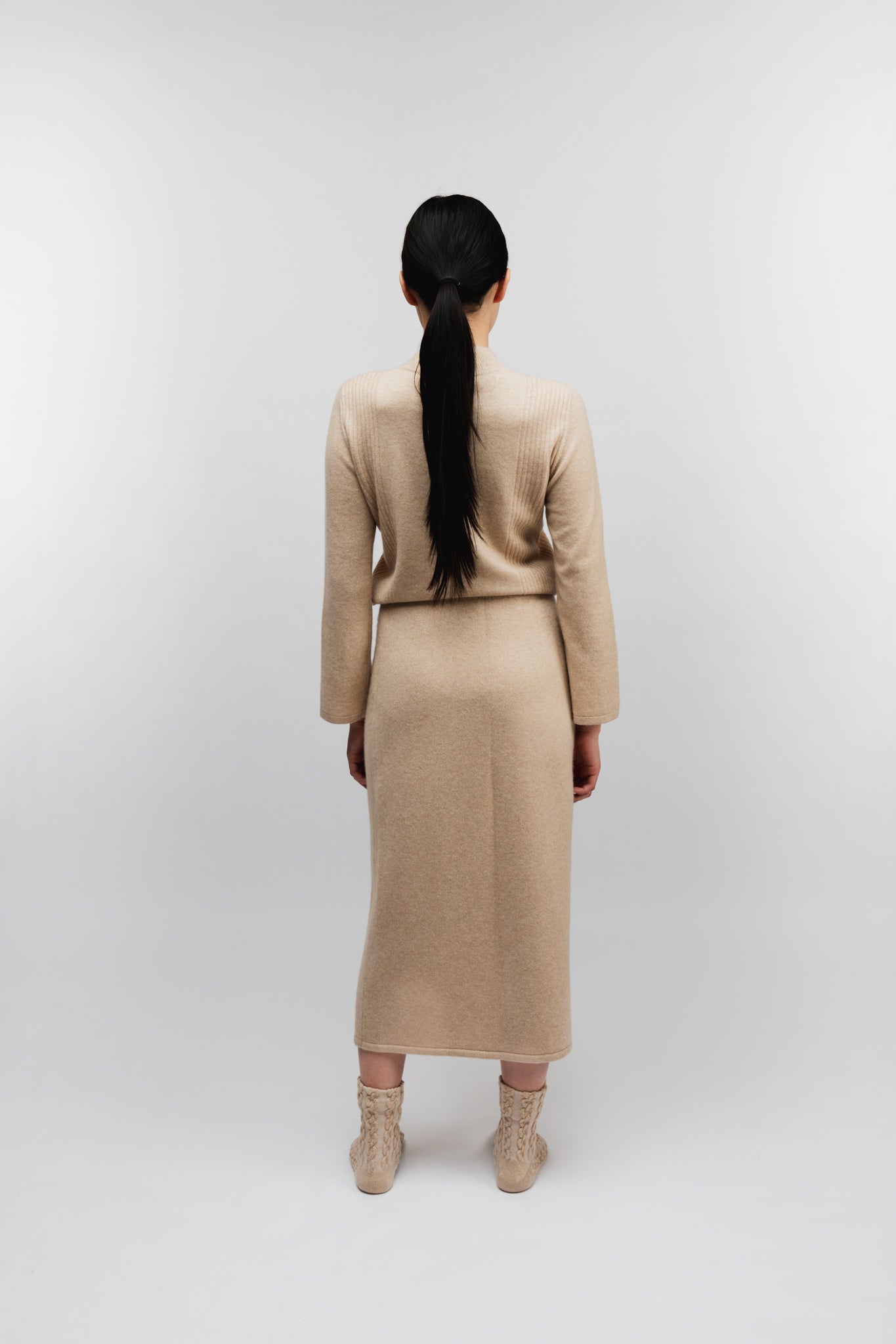 Wrap-style midi skirt