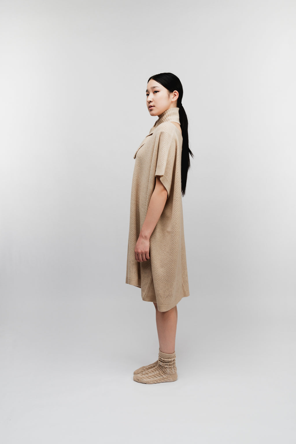 Knitted poncho-style midi dress