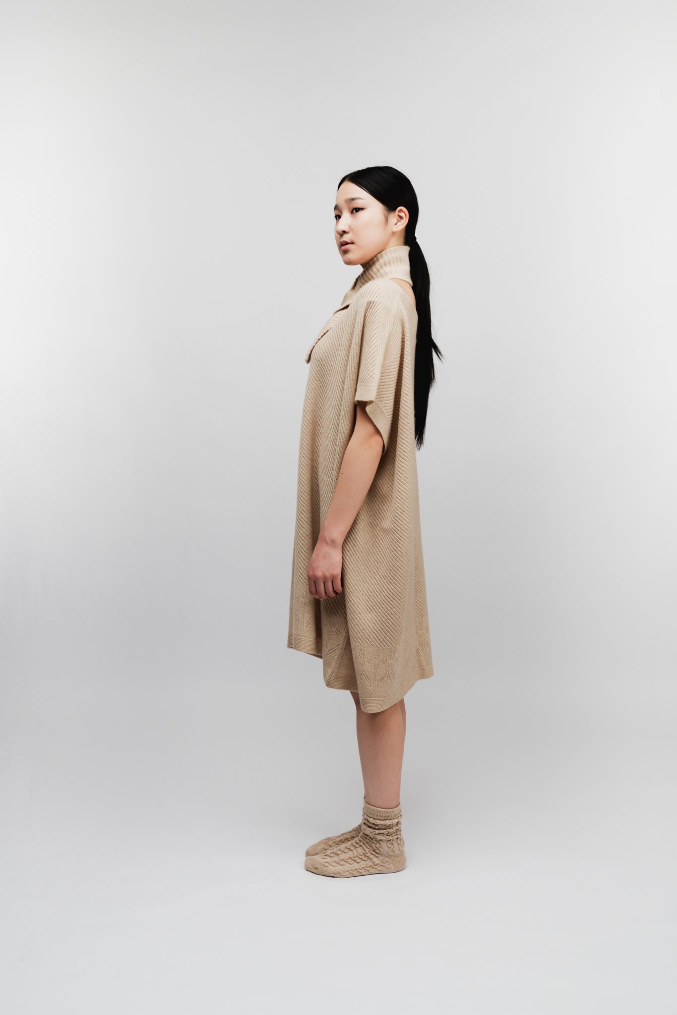 Knitted poncho-style midi dress