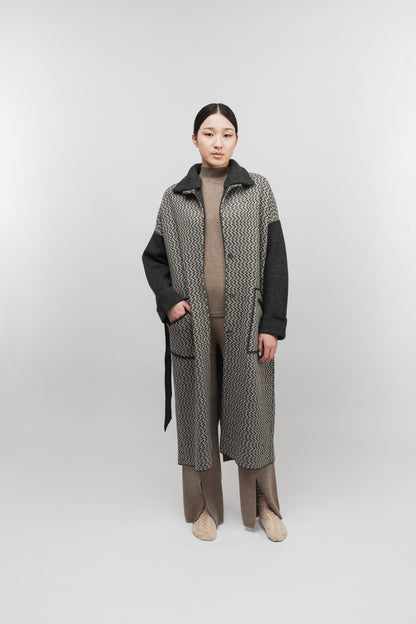 (Made to order) Dual-Tone Longline Coat (Charcoal)