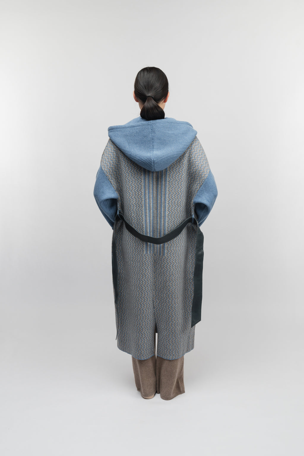 (Made to order) Dual-Tone Hooded Longline Coat (Blue)