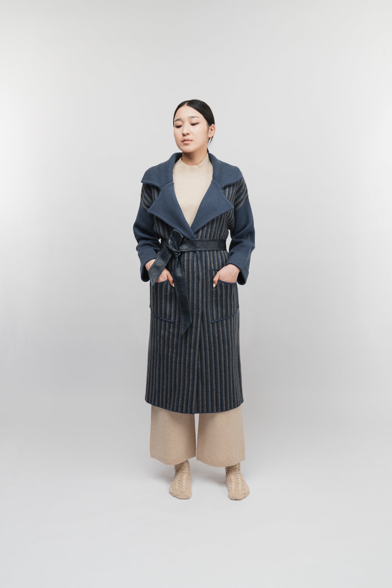(Made to order) Dual-Tone Longline Coat (Stone Blue)