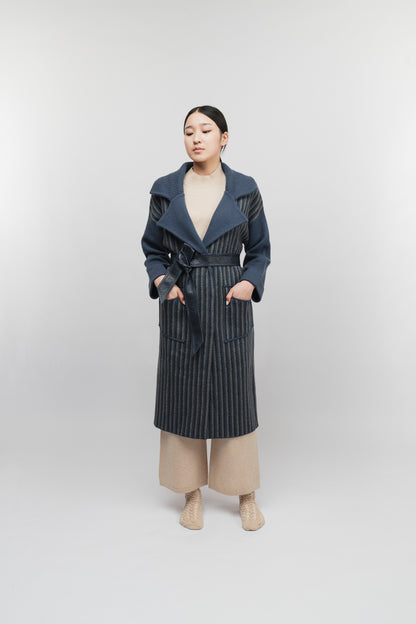 (Made to order) Dual-Tone Longline Coat (Stone Blue)