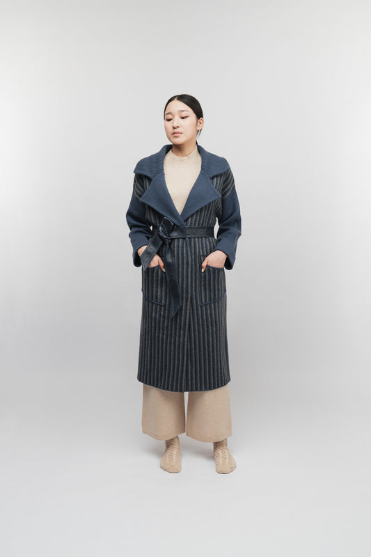 (Made to order) Dual-Tone Longline Coat (Stone Blue)