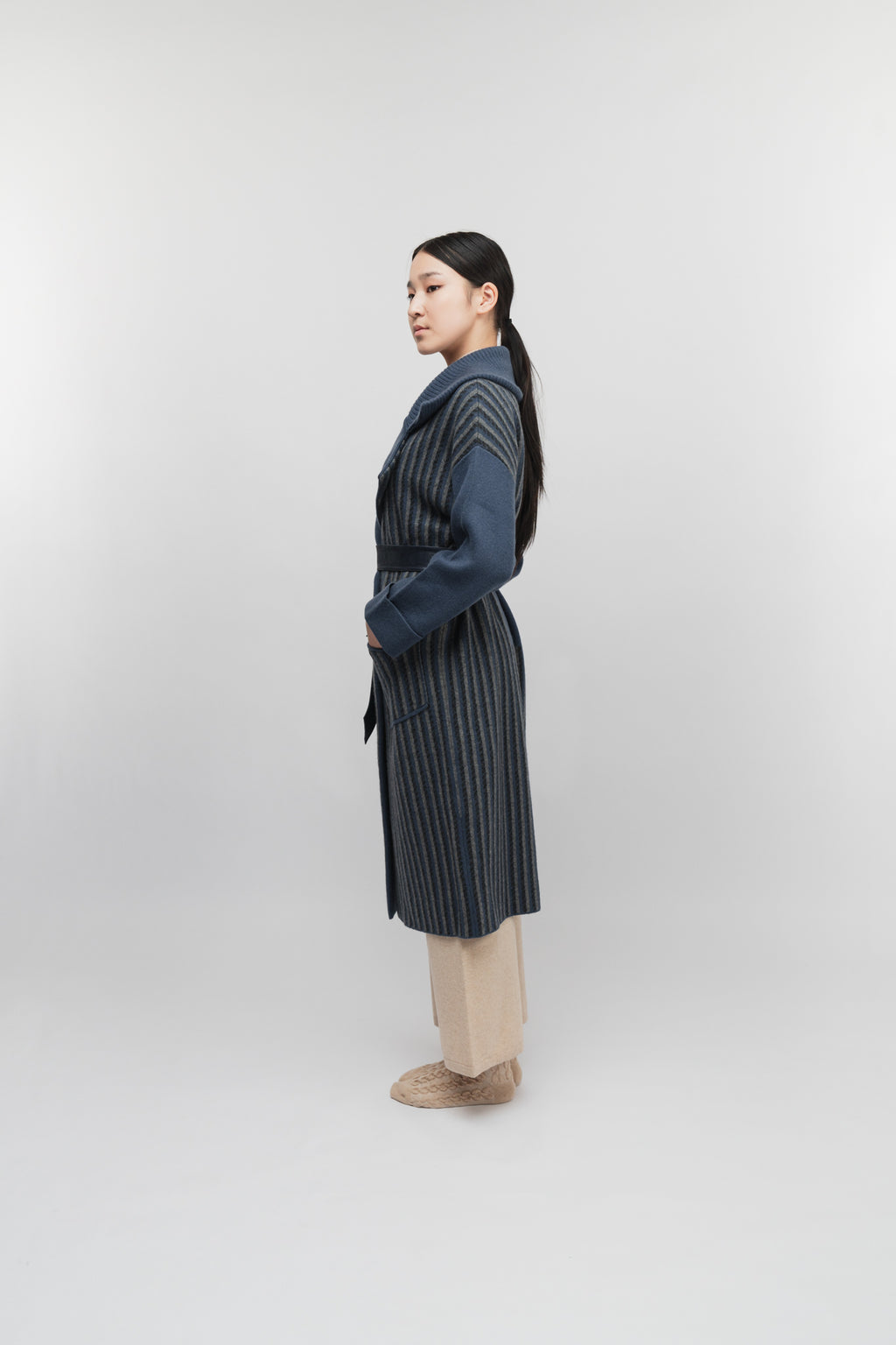 (Made to order) Dual-Tone Longline Coat (Stone Blue)
