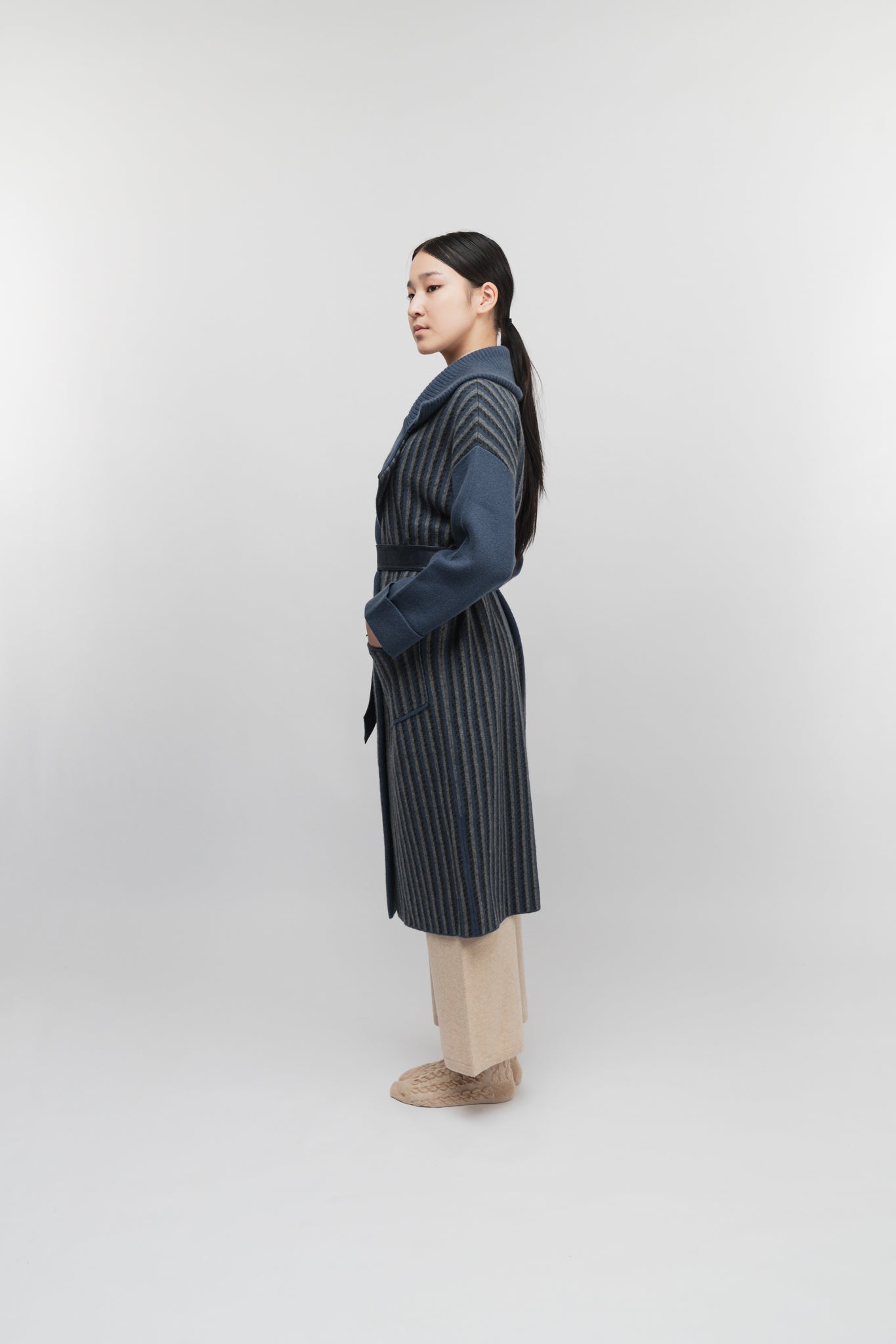 (Made to order) Dual-Tone Longline Coat (Stone Blue)