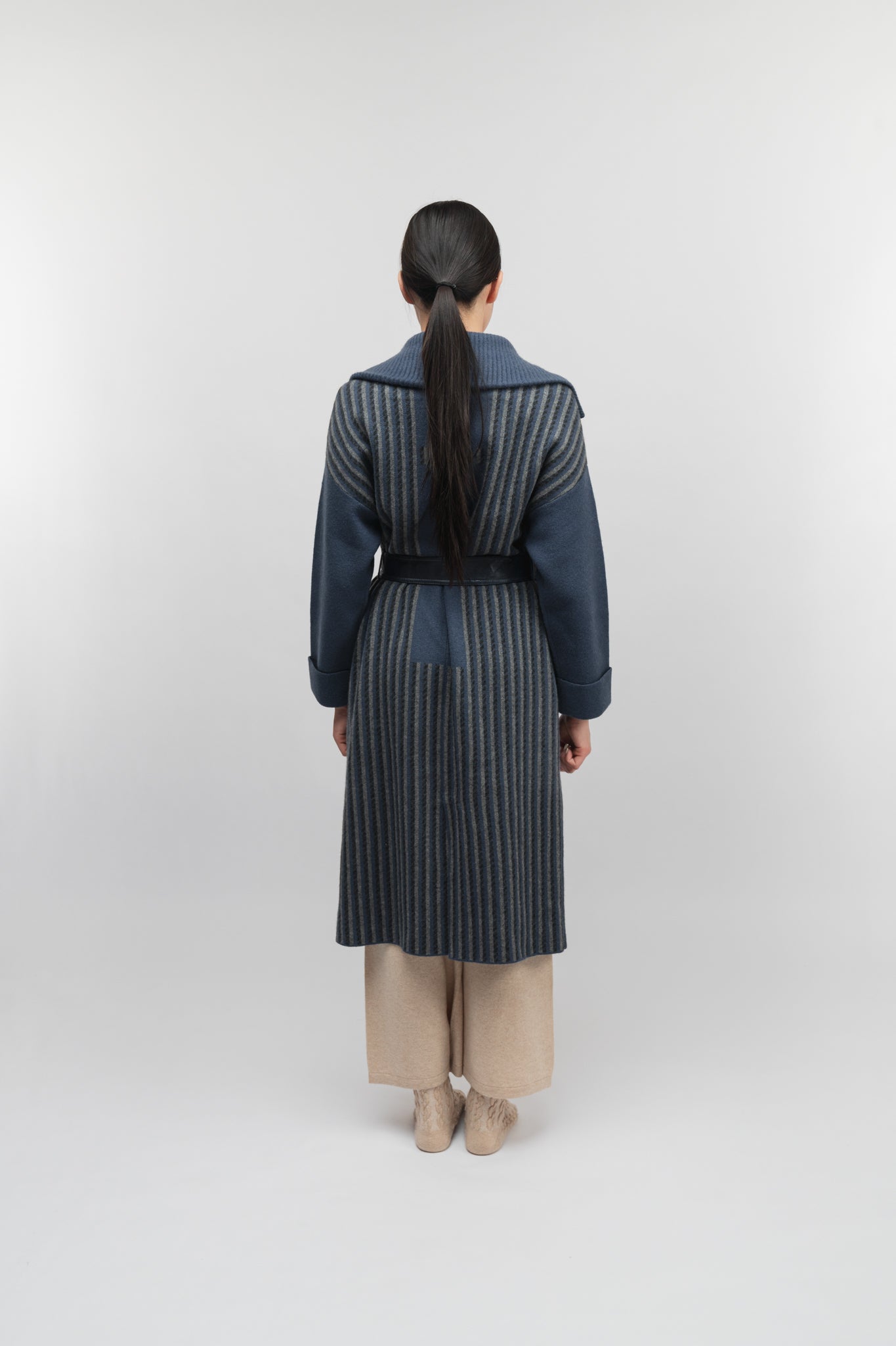 (Made to order) Dual-Tone Longline Coat (Stone Blue)